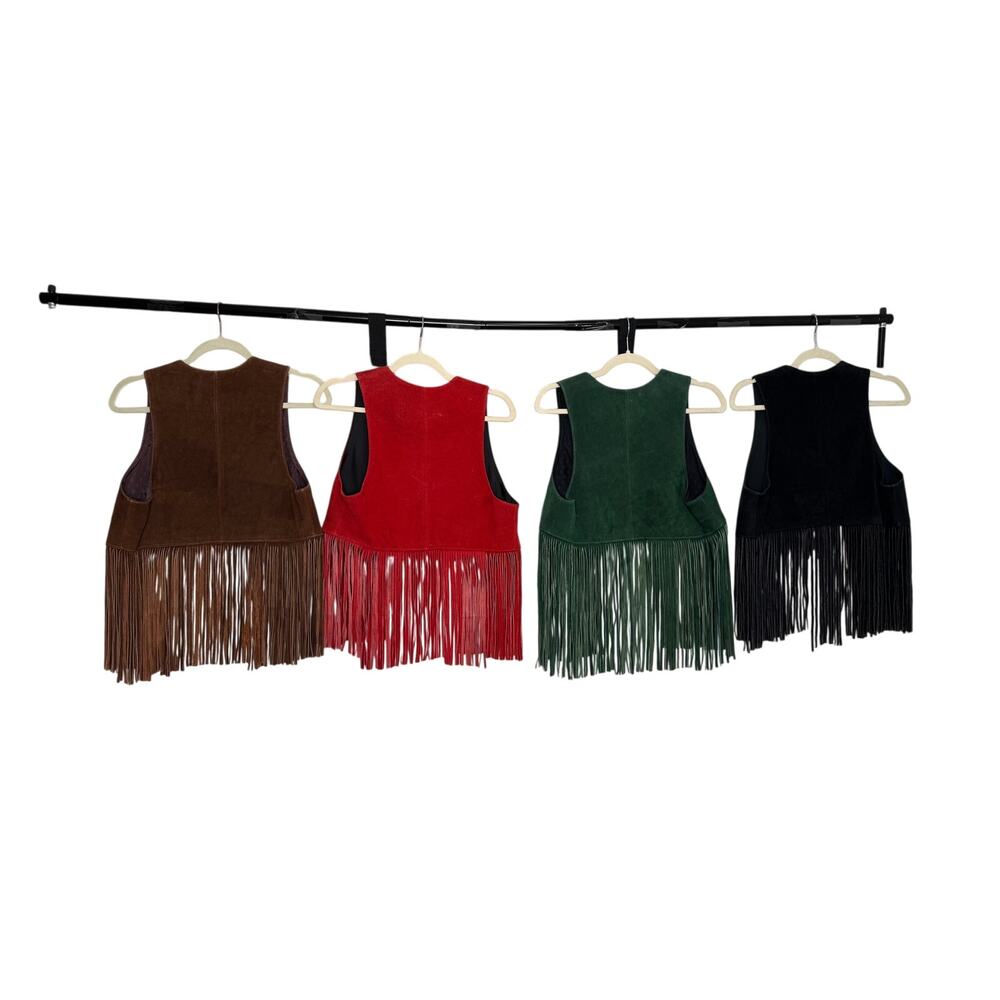 Vintage Lot of 4 Ben Kalton Fringe Leather Shawl Vests Western Rodeo Capelet Mex - Picture 2 of 16